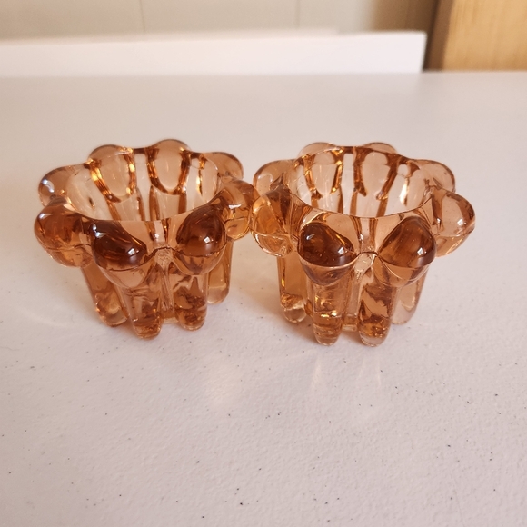 Vintage Rose Pink Glass Round Candle Holder Eclectic Boho Bohemian - Picture 1 of 7